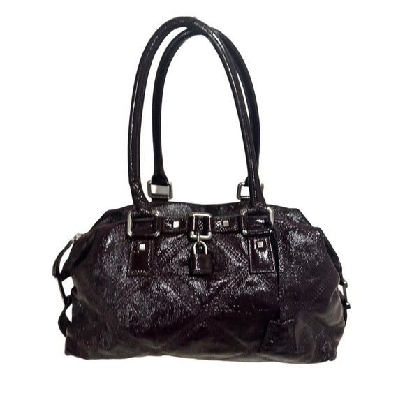 Talbots Vintage Shiny Quilted Leather Shoulder Bag Satchel Purse Dark Burgundy - Picture 4 of 16